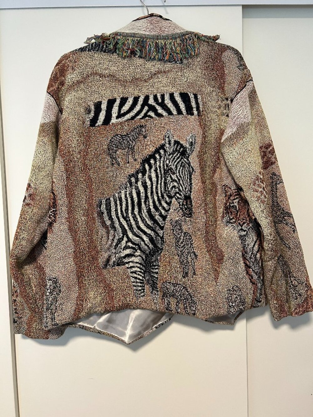 Vintage Jans Jems Safari Animal Print Tapestry Jacket, Fits XL